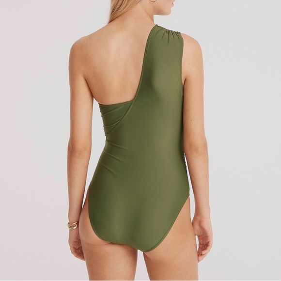 NWT J Crew Ruched One Shoulder One Piece Swimsuit Safari Olive Green Swim 22 - Picture 2 of 15